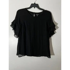 Chloe Rene Black Ruffle Sleeve Blouse - Elegant Top - Size M