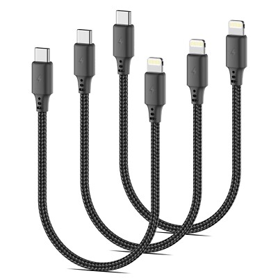 1FT USB C to Lightning Cable Short, [Mfi Certified] 3Pack Type C to Lightning