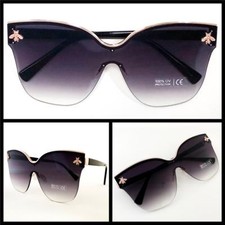 OVERSIZED Classy Retro Exotic Cat Eye Style SUN GLASSES Large Gold  Black Frame