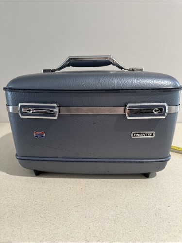 VTG American Tourister 3pc Blue Hard Shell Luggage Set w Train Case & Key - Picture 21 of 24