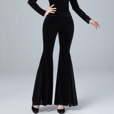 Ladies Ballroom Yoga Dance Pants Vintage Style Velvet Bell Bottom Flared  Trouser
