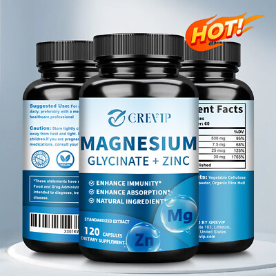 120pcs Magnesiumglycinat + Zink Gehirn & Herzgesundheit, Stress & Angstlinderung