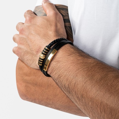 SERASAR | Bracelet en cuir original pour homme [brillant] - Couleurs noir, argent et or - Photo 21/25