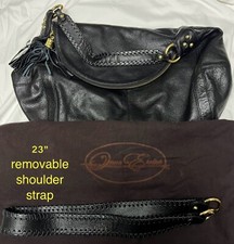 Onna Ehrlich Black Leather Hobo Large Fold Over Zip Around Shoulder Bag Tassel