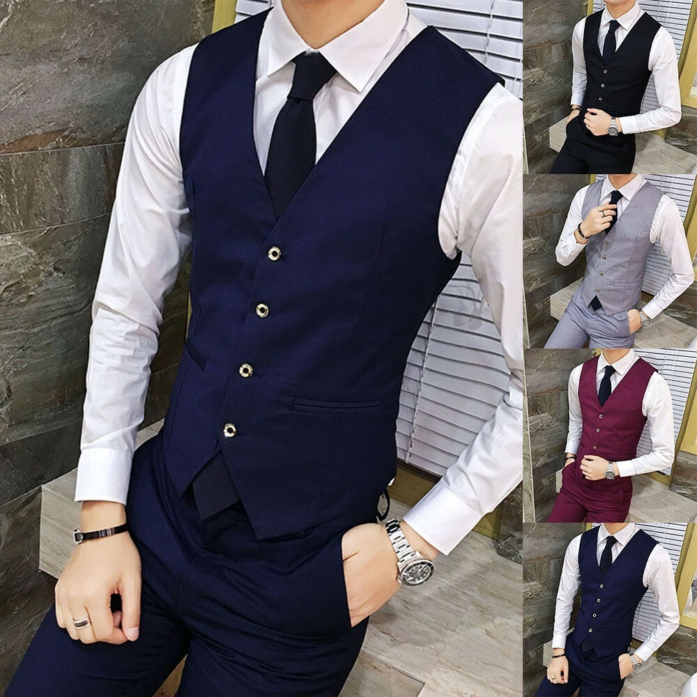 Slim Men's Formal Tuxedo Waistcoat Coat SET Vest Tie Hankie