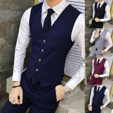 SET Vest Tie Hankie Fashion Men's Formal Dress Suit Slim Tuxedo Waistcoat Coat