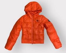 Abercrombie Puffer Jacket Girl Small Orange Down Hooded Zip Moose Logo NEW