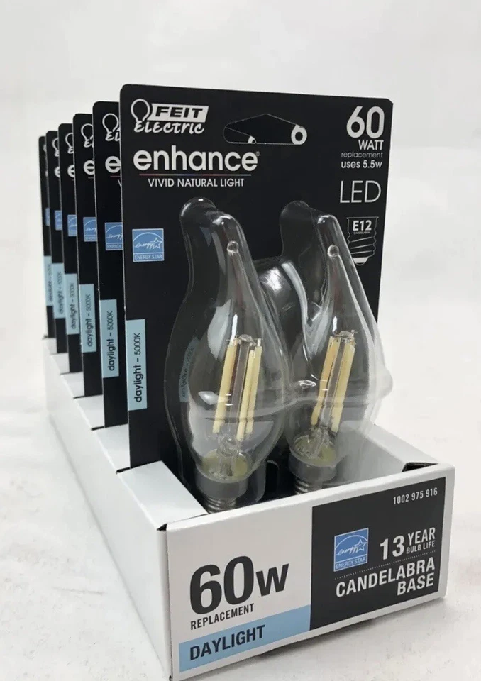 Feit Electric C10 E12 (Candelabra) LED Bulb Daylight 60 Watt Equival - 6 Pack - Image 3 of 3