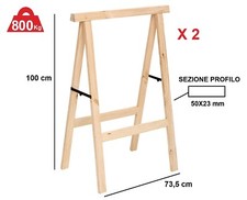 Coppia di Cavalletti Cavalletto in Legno di Richiudibile cm 73,5x100h Max 800 kg