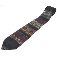 Chez Roffe Black Brown Gold Geometric Striped Mens Necktie Tie 100 Silk 59"
