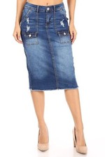 Women's Juniors/Plus Size Calf - Length Stretch Denim Cargo Skirt