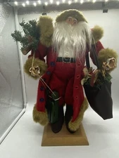 Primitive style Santa with toys and Christmas tree Vintage decor
