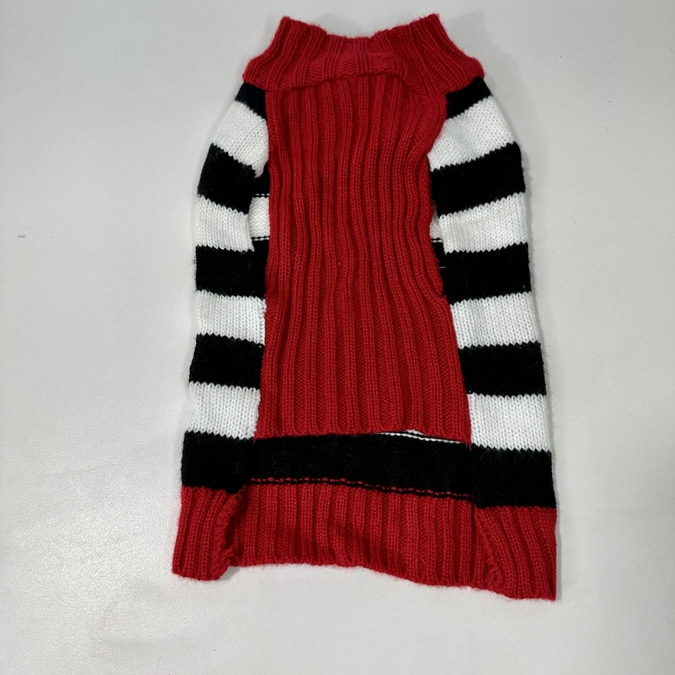 Dog Puppy Sweater Winter Warm Knitted Red Black and Gray White Stripe Small - Image 4 of 4