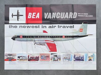 BRITISH EUROPEAN AIRWAYS VICKERS VANGUARD AIRLINE POSTER BROCHURE BEA 1960'S