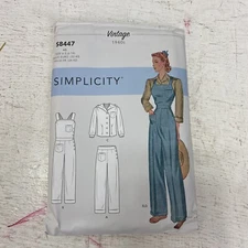 NEW SIMPLICITY PATTERN S8447 MISSES 1940'S STYLE OVERALLS PANTS BLOUSE Sz. 6-14