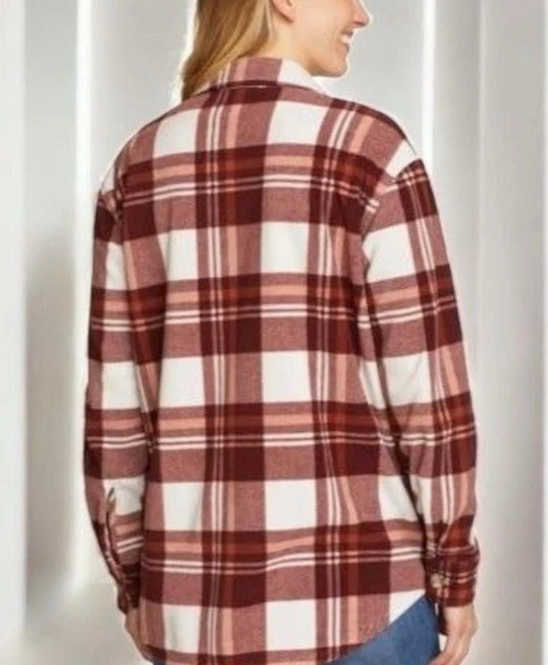 Camisa Eddie Bauer Mujer Microfleece Cuadros Botón Frontal Jachet Bolsillo Lateral, M* Foto 3 de 4