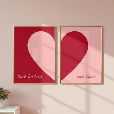 Two Halfves One Love Print / Paare Valentinstag Romantik / süß adrett / ungerahmt