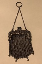 Antique Art Nouveau German Silver Chain Mail Link Coin Purse Chatelaine Mesh 3"