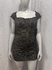 Mixed Threads Black Mesh Floral Embroidered Short Bodycon Dress Size M