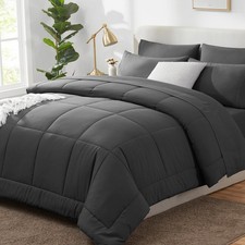 King Size Comforter Set - 7 Pieces Bed in a Bag Set Dark Grey, King Bedding Set