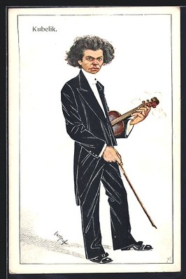 Künstler-AK Carl Josef Pollak: Kubelik, Karikatur des Geigers 