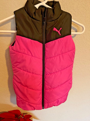 2  vests. 1 Puma girls puffer vest pink/black size xs 4/5 & size 6/7 pink vest 