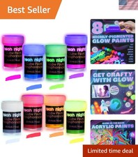 All-Purpose Neon Acrylic Paint Set - 8 Colors that Glow Brightly Day & Night