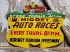 VINTAGE HERSHEYS PORCELAIN SIGN OLD AAA MIDGET AUTO CAR RACES STADIUM SPEEDWAY