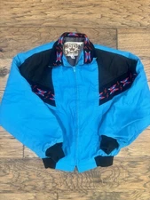 Vintage Western Frontier Turquoise Aztec Jacket M Made In USA Cowboy Rodeo 90s