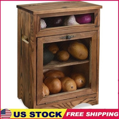 Wooden Countertop Storage Cabinet Potatoes Onions Garlic Fruits Bread Organizer