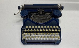 L.C. Smith & Corona Blue Portable Typewriter Glass Keys Art Deco 1930s Vintage