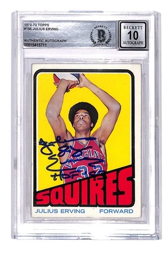 Julius Erving 1972 Topps signed #195 RC Rookie BGS Authentic Auto 10 HOF '93 