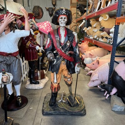 Pirate Captain Hook Skeleton Life Size Resin Statue Treasure