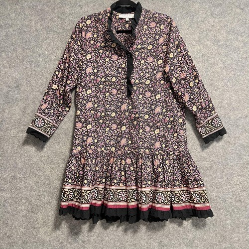 Hunter Bell Dress Womens Size XS Black Floral Cotton Ruffle Boho Swing Mini