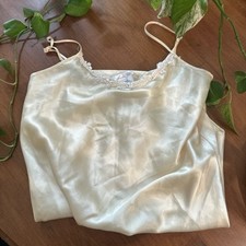 Vintage Women Babydoll Nightgown M Butter Yellow Sheer Eyelet Trim Cottagecore