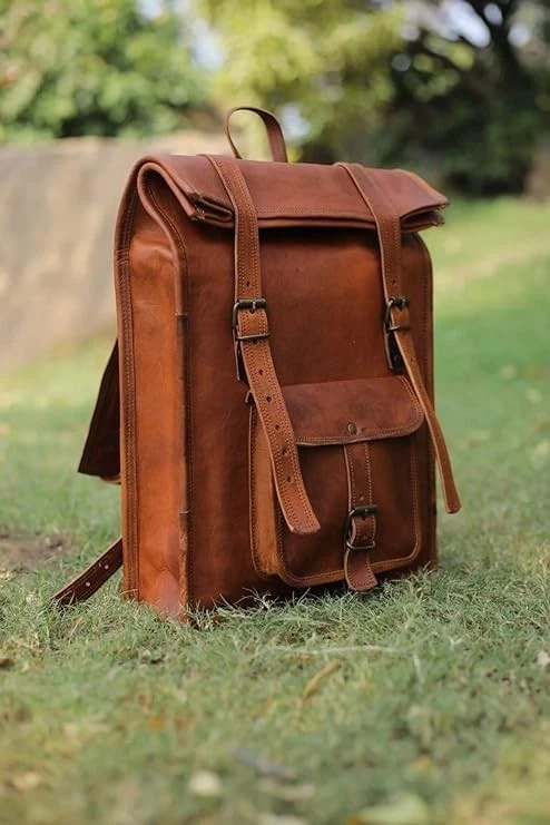 Leather Backpack Laptop Men's Travel Vintage Bag Genuine Satchel Brown Rucksack