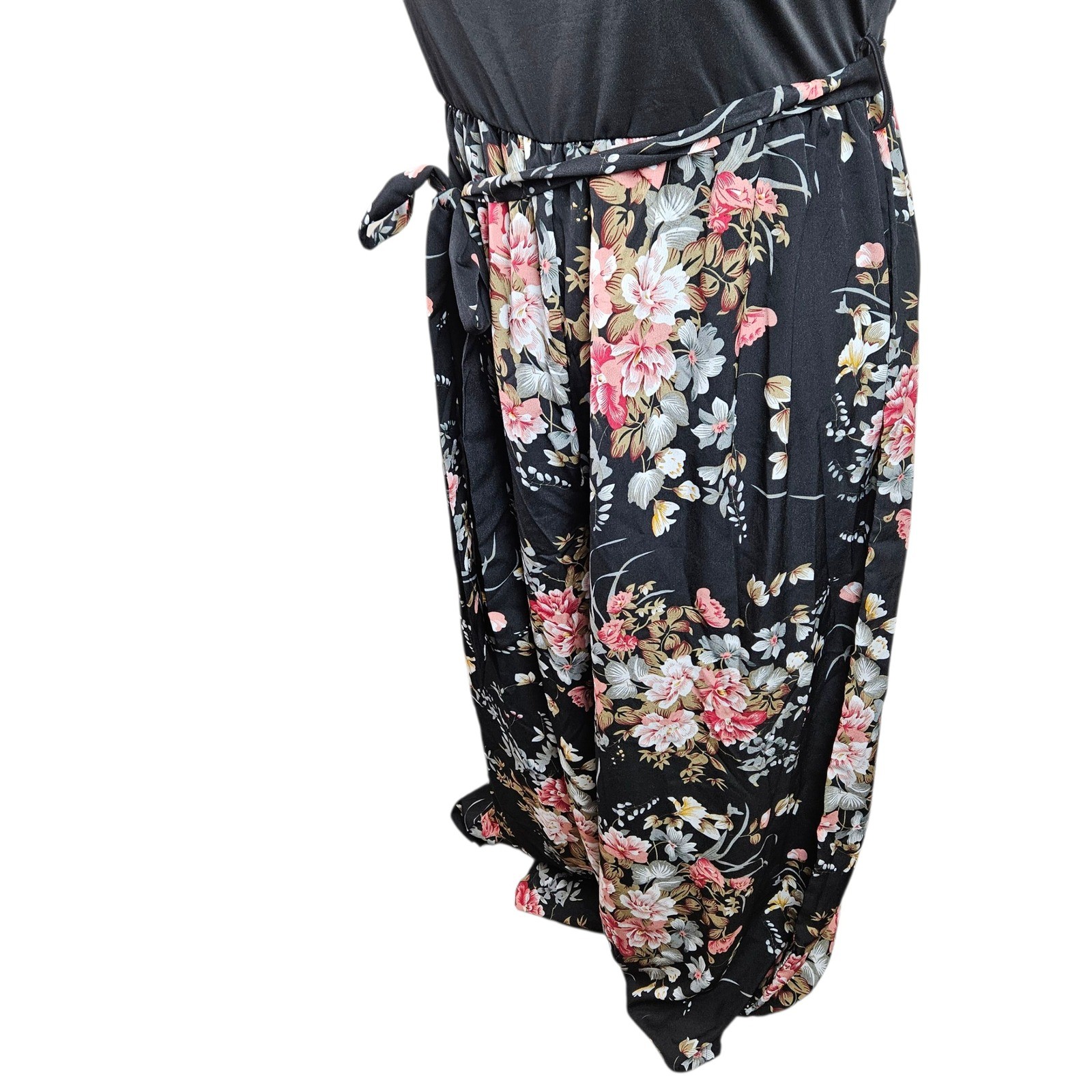 Shein Curve+ 5XL Black Floral Print Jumpsuit Square Neck Tie Belt image 4
