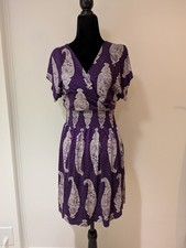 Tory Burch Womens 100% Silk Jersey Purple Blue Paisley Dress Size XS Pullover 