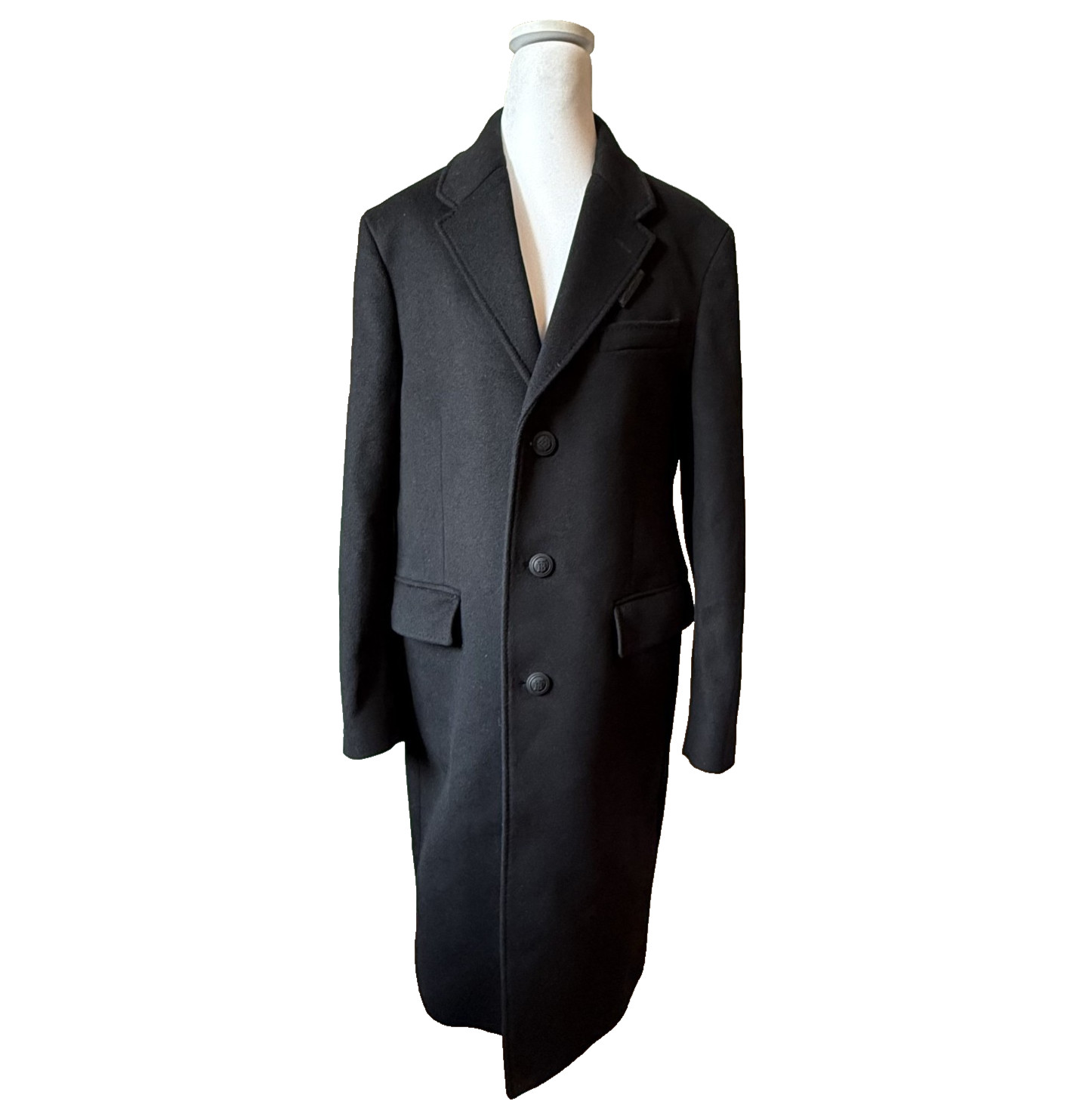 Burberry London England Wool Cashmere Chesterfield Coat 48 38 Blk Velvet Collar