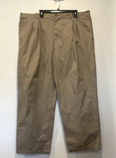 Chaps Men's 42x30 Classic Fit Pleated Dress Pants - Khaki Brown Stretch Trousers