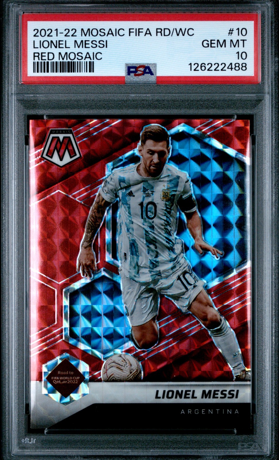 PSA 10 2021-22 panini mosaic fifa road to world cup Lionel Messi Red Mosaic #10