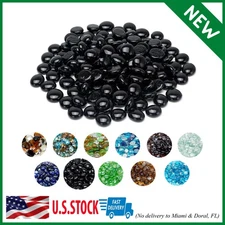 Black Fire Pit Glass Beads Premium Fireplace Cashew Reflective Drops Rocks 10 lb