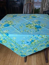 April Cornell Cottage Rose Tablecloth 54 x 54  Turquoise & Green 100% Cotton