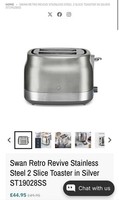 Swan Retro Revive ST19028SS 2-Slice Toaster Stainless Steel Silver, 6 Settings