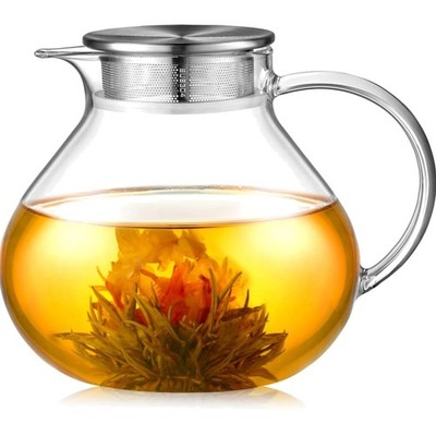 1400ml Einfach Glas Teekanne mit 18/8 Silberne Edelstahl 2 in 1 Teesieb Decke...