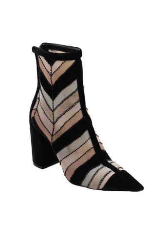 Bottes Christian Dior femme talon bloc velours rayé perles noir marron pointure 37