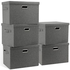 Large 17" 36 Quart Collapsible Stackable Storage Bins with Lids, 5 Packs Gray...