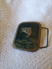 Vintage Brass Indiana Metal Craft Froz'n'Color Bass Fish Belt Buckle 1976