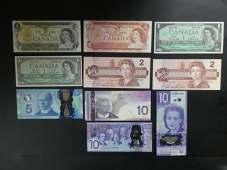 10No. CANADA (N. AMERICA) 1 2 5 & 10 DOLLARS BANKNOTES FRESH ORIGINAL UNC
