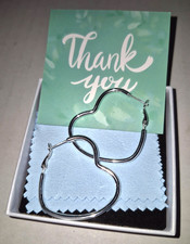 OOOPEL 2mm Thin 3D Laser-Cut Silver Heart Hoop Earrings for Women S925 Posts NEW